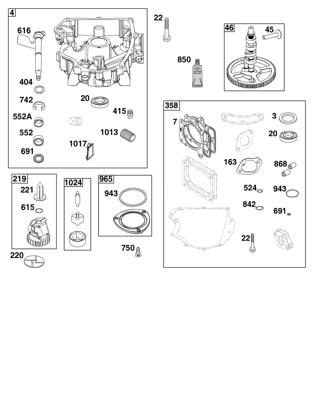 Crankcase Cover/Sump Group Diagram and Parts List for 44U577-0002-H5 400000 - 699999 Briggs and Stratton Engine